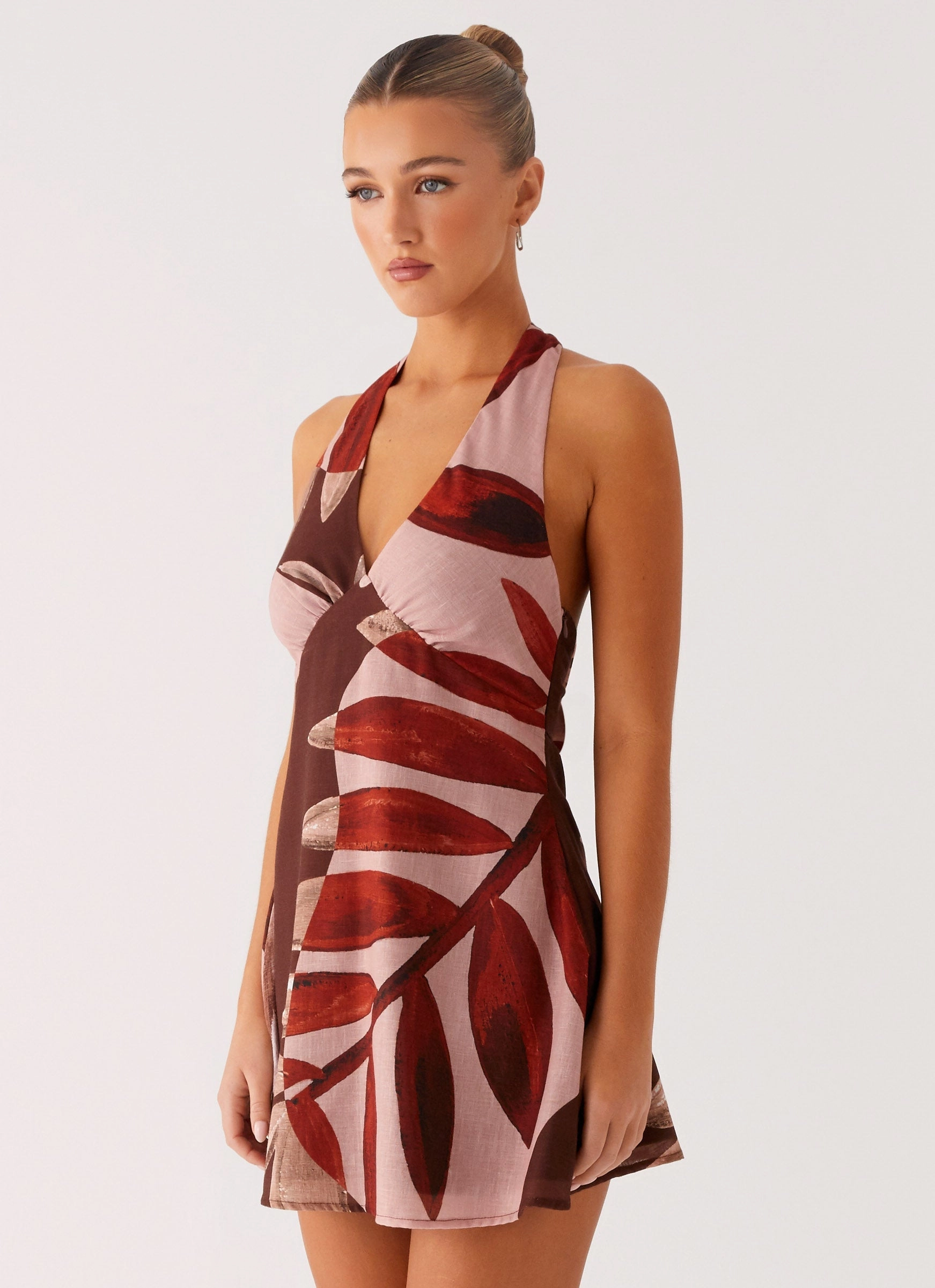 Heavy Hearted Linen Mini Dress - Cinnamon Palm Clean Style Matte Finish