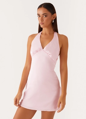 Stretchable Waist Heavy Hearted Mini Dress - Pink