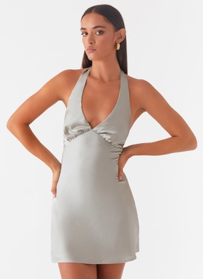 Heavy Hearted Mini Dress - Sage High Density Weave