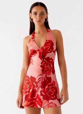 Contrast Panel Heavy Hearted Mini Dress - Sicily Sunsets Print