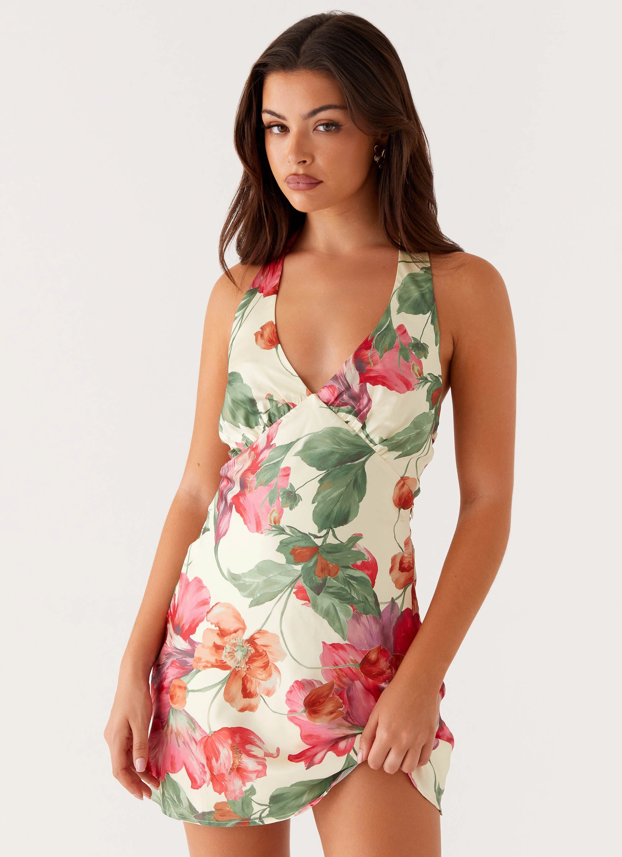 Heavy Hearted Mini Dress - Yellow Floral Non Restrictive Bold Edge