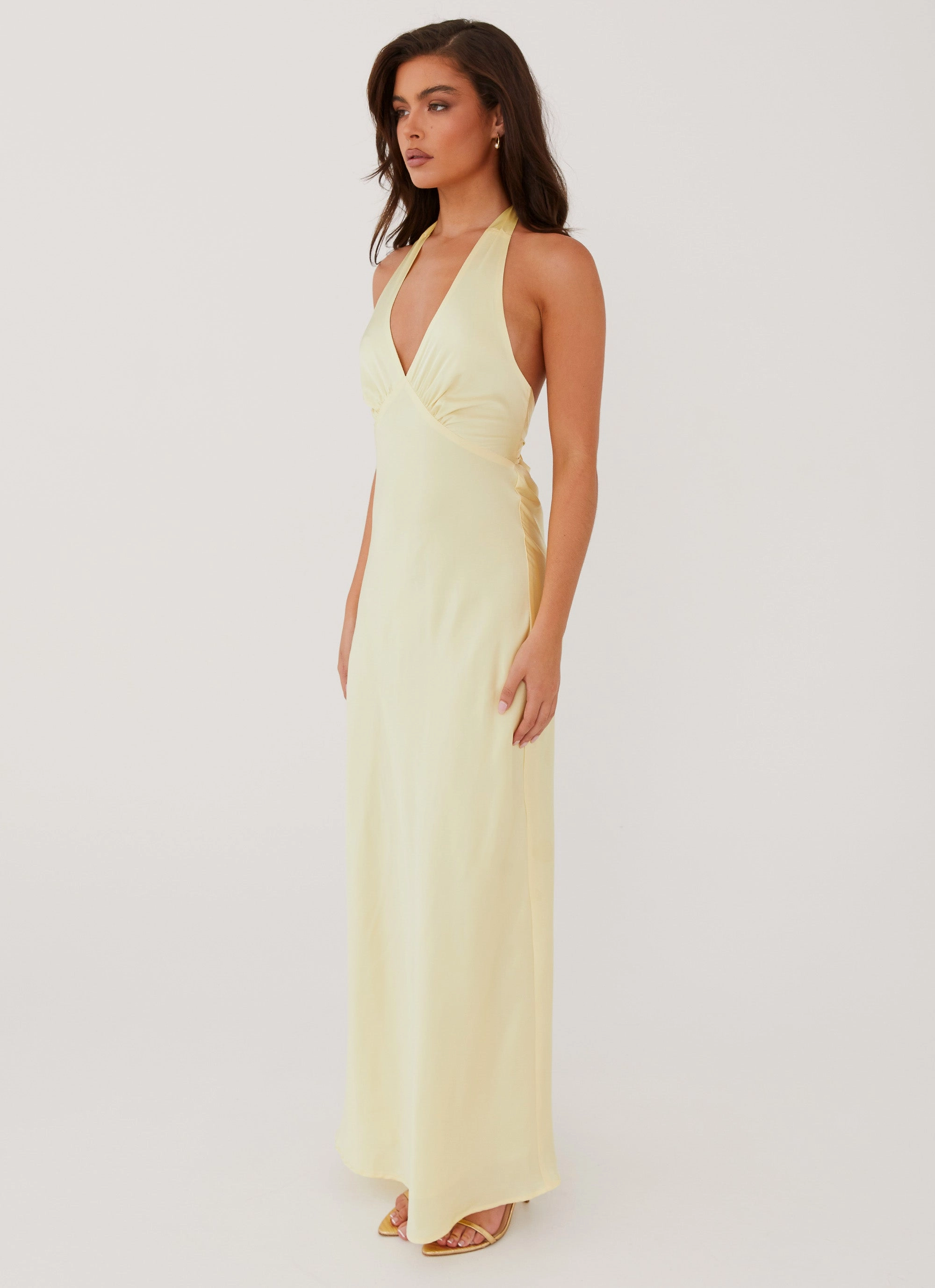 Calm Grace Heavy Hearted Satin Maxi Dress - Lemon
