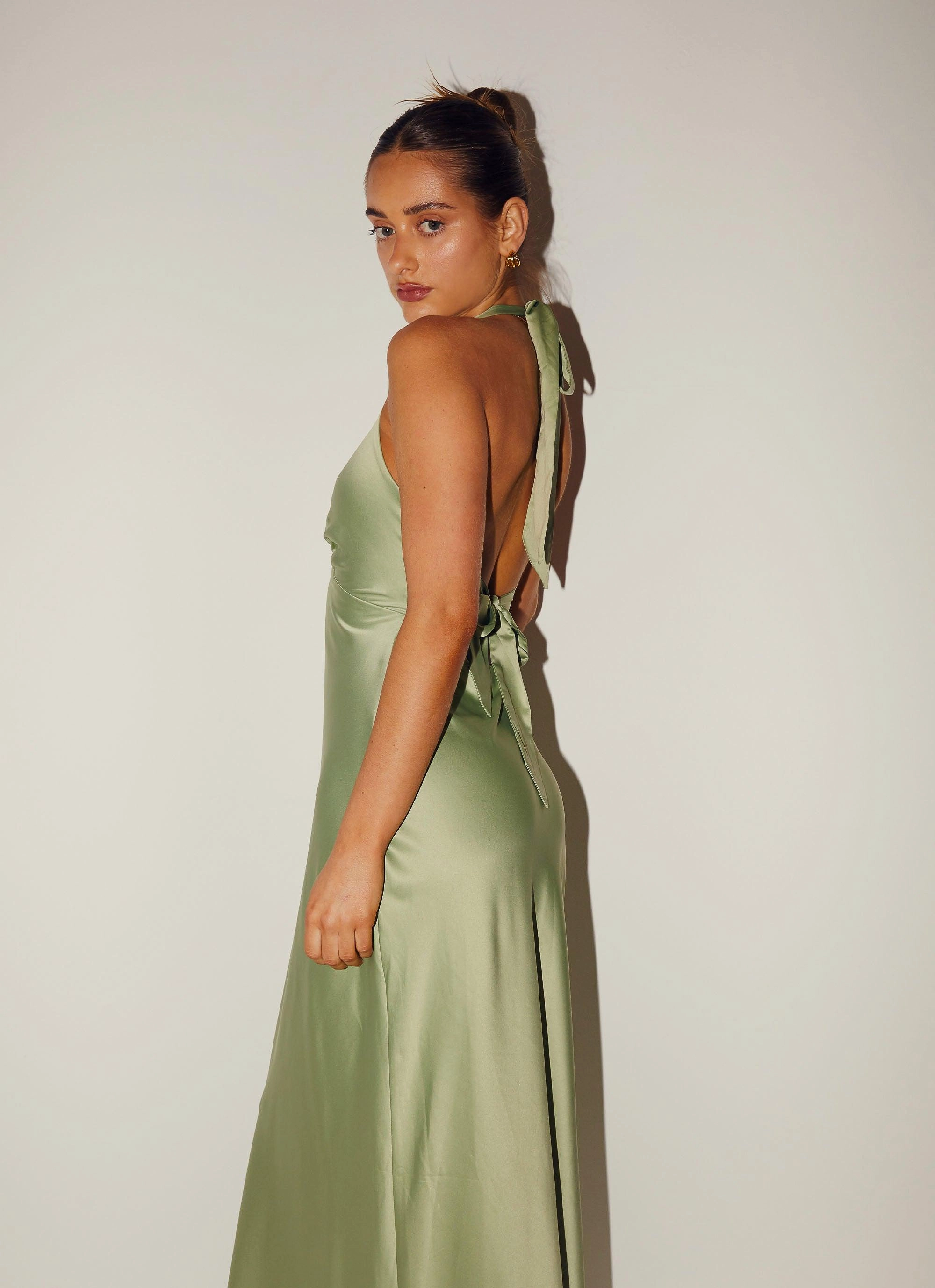 Structured Fit Heavy Hearted Satin Maxi Dress - Sage