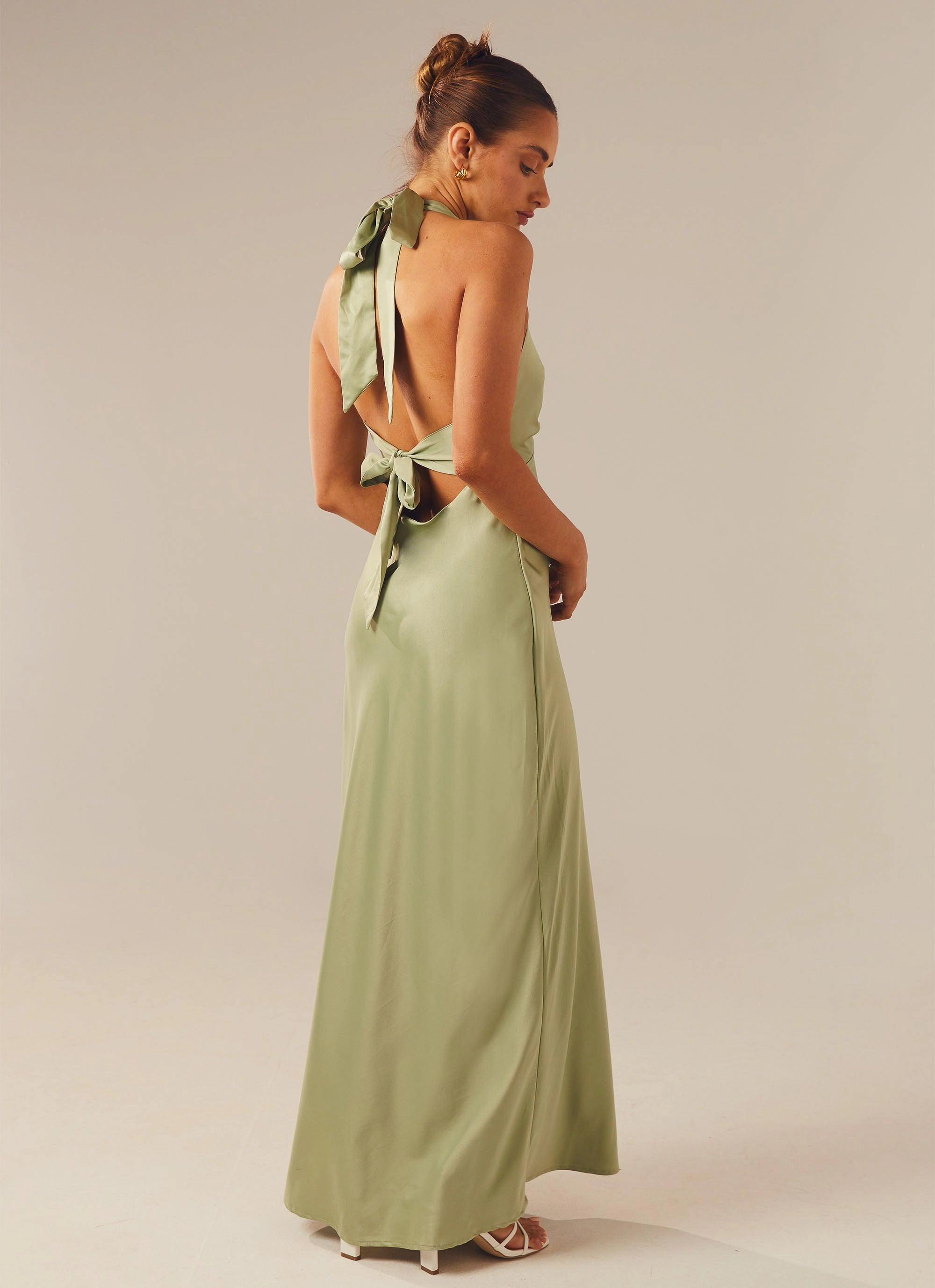 Heavy Hearted Satin Maxi Dress - Sage Fit Focused Family Vibe