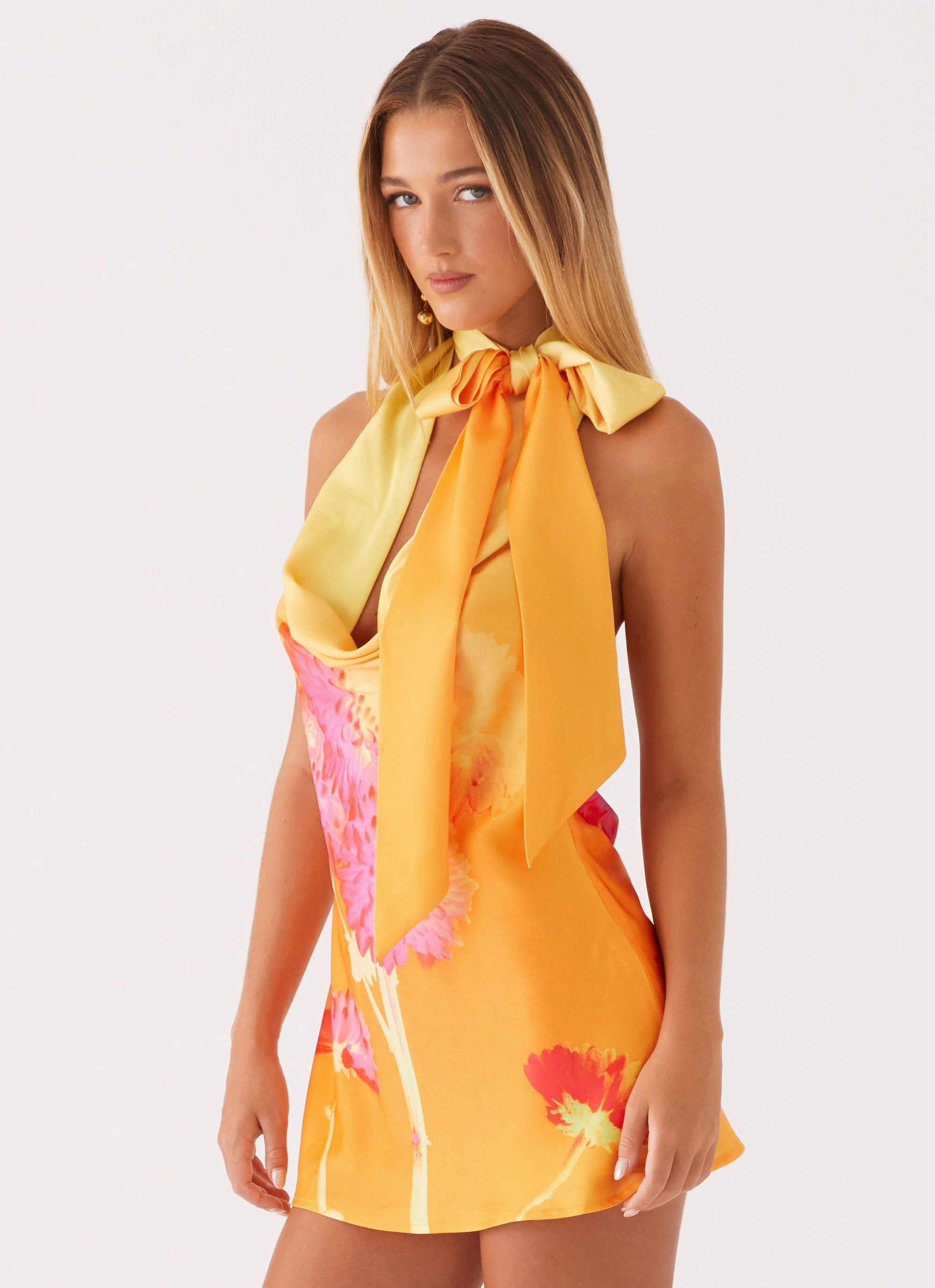 Sharp Look raw hem Heidi Mini Dress - Orange Floral