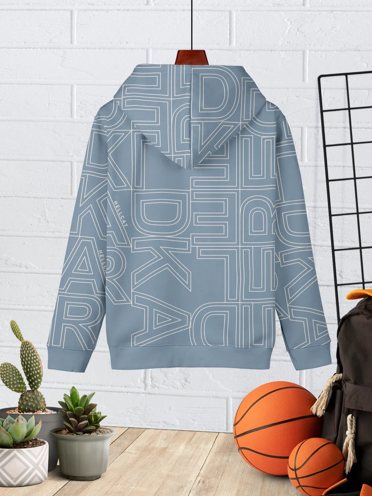 HELLCAT Bluish Grey Trendy Printed Cotton Blend Hoodie T-shirt and Jogger Trackpant Clothing Set for Girls