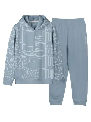 HELLCAT Bluish Grey Trendy Printed Cotton Blend Hoodie T-shirt and Jogger Trackpant Clothing Set for Girls