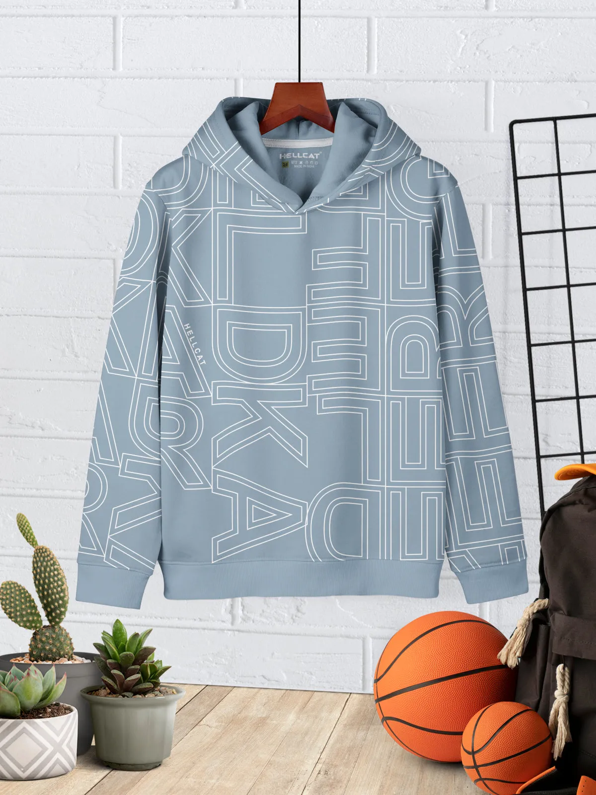 HELLCAT Bluish Grey Trendy Printed Cotton Blend Hoodie T-shirt and Jogger Trackpant Clothing Set for Girls