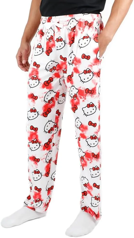 Hello Kitty Anime Cartoon All Over Print Women's White Sleep Pajama Pants