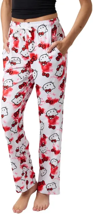 Hello Kitty Anime Cartoon All Over Print Women's White Sleep Pajama Pants