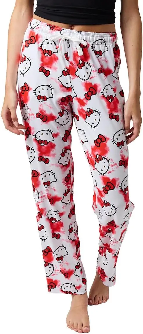 Hello Kitty Anime Cartoon All Over Print Women's White Sleep Pajama Pants