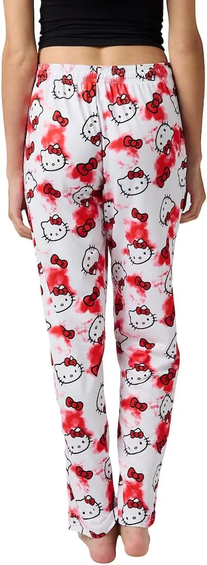 Hello Kitty Anime Cartoon All Over Print Women's White Sleep Pajama Pants