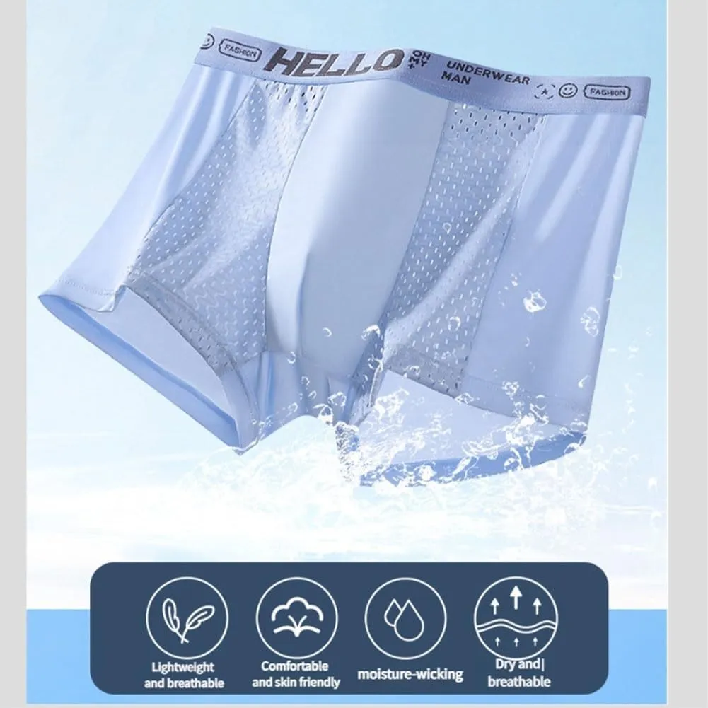 Hello Underwear for Men, Mens Ice Silk Mesh Boxer Briefs, Men's Breathable Nylon Trunks for Gym, Mens Breathable Trunks