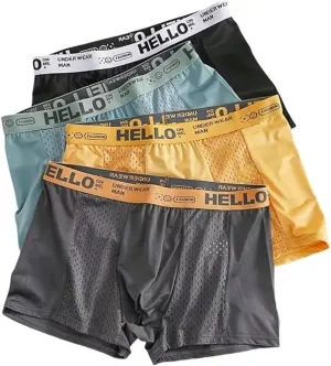 Hello Underwear for Men, Mens Ice Silk Mesh Boxer Briefs, Men's Breathable Nylon Trunks for Gym, Mens Breathable Trunks
