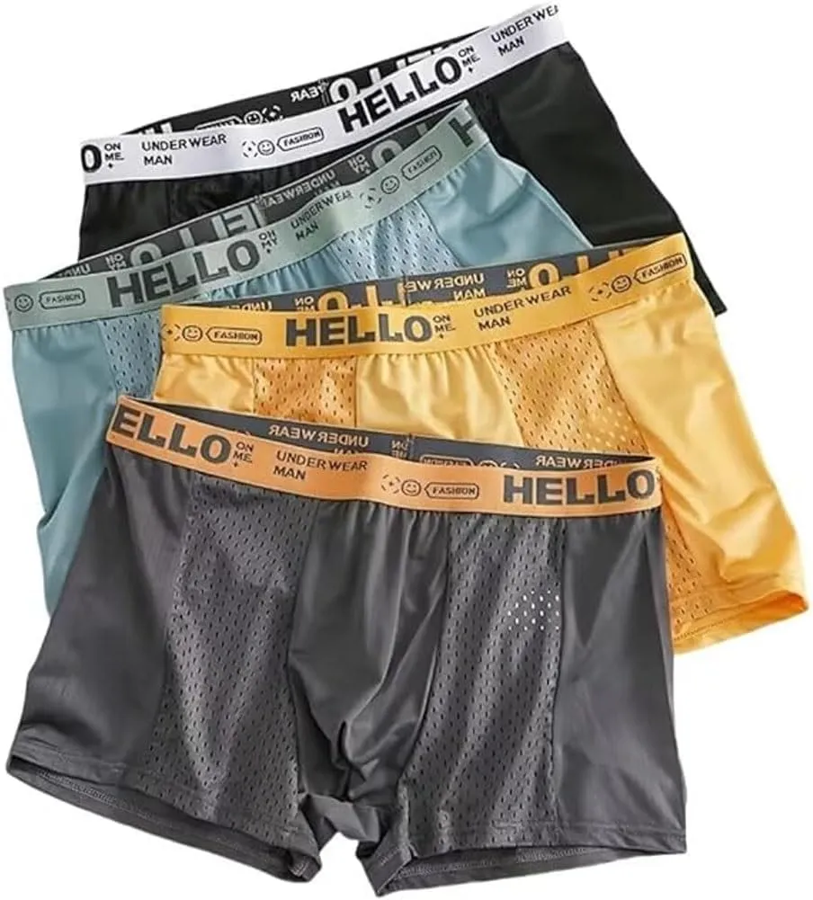 Hello Underwear for Men, Mens Ice Silk Mesh Boxer Briefs, Men's Breathable Nylon Trunks for Gym, Mens Breathable Trunks