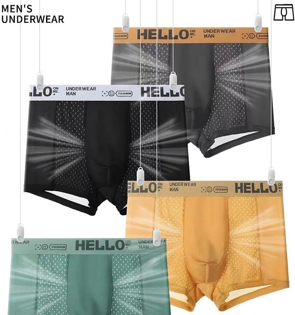 Hello Underwear for Men, Mens Ice Silk Mesh Boxer Briefs, Men's Breathable Nylon Trunks for Gym, Mens Breathable Trunks