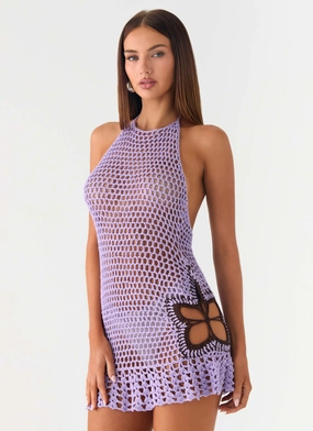 Henley Crochet Mini Dress - Lavender Comfortable and Fashionable