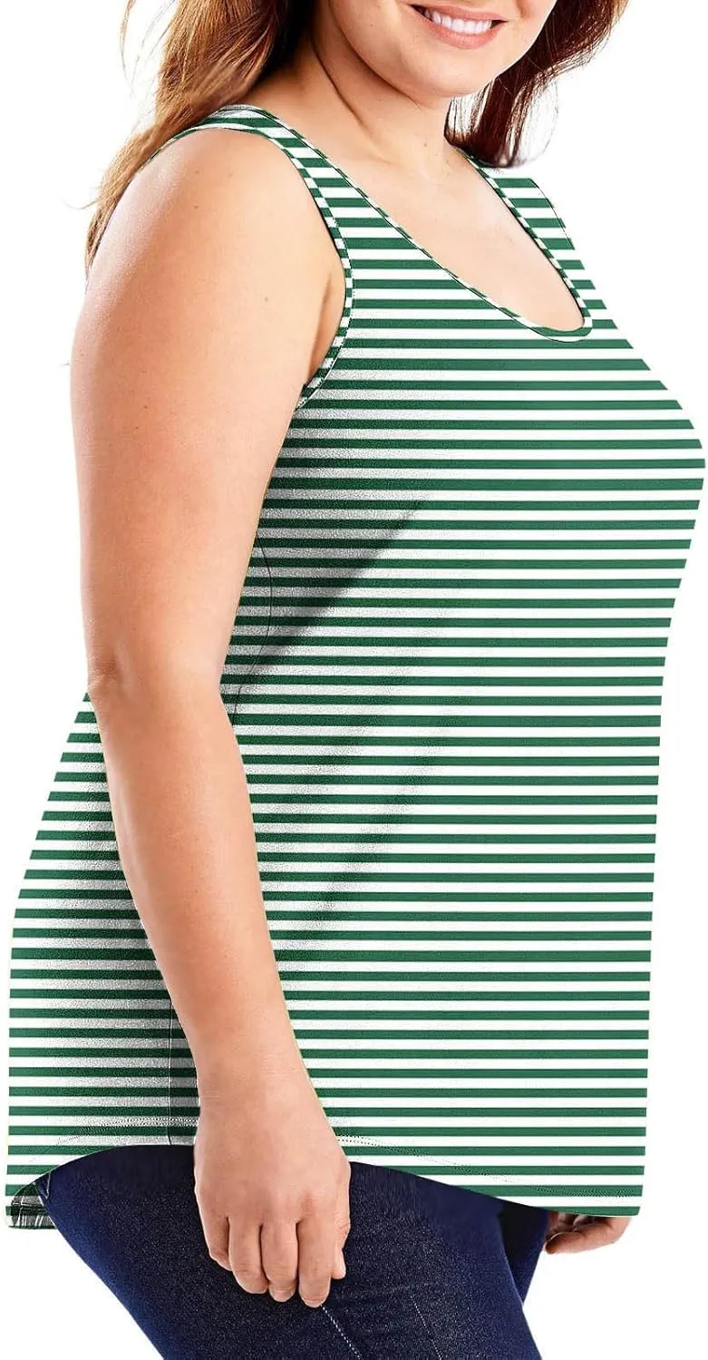 HGps8w Plus Size Casual Striped Tank Top for Women Trendy Summer Sleeveless Crewneck Loose Fit Going Out Tunic Tee Shirts