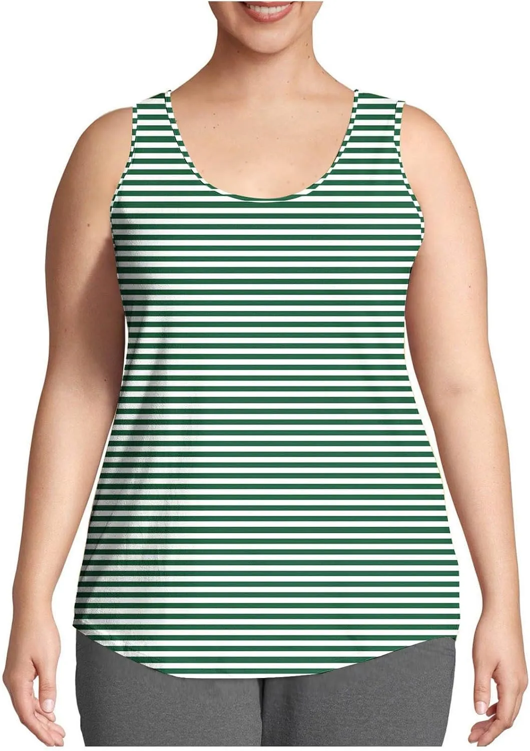 HGps8w Plus Size Casual Striped Tank Top for Women Trendy Summer Sleeveless Crewneck Loose Fit Going Out Tunic Tee Shirts
