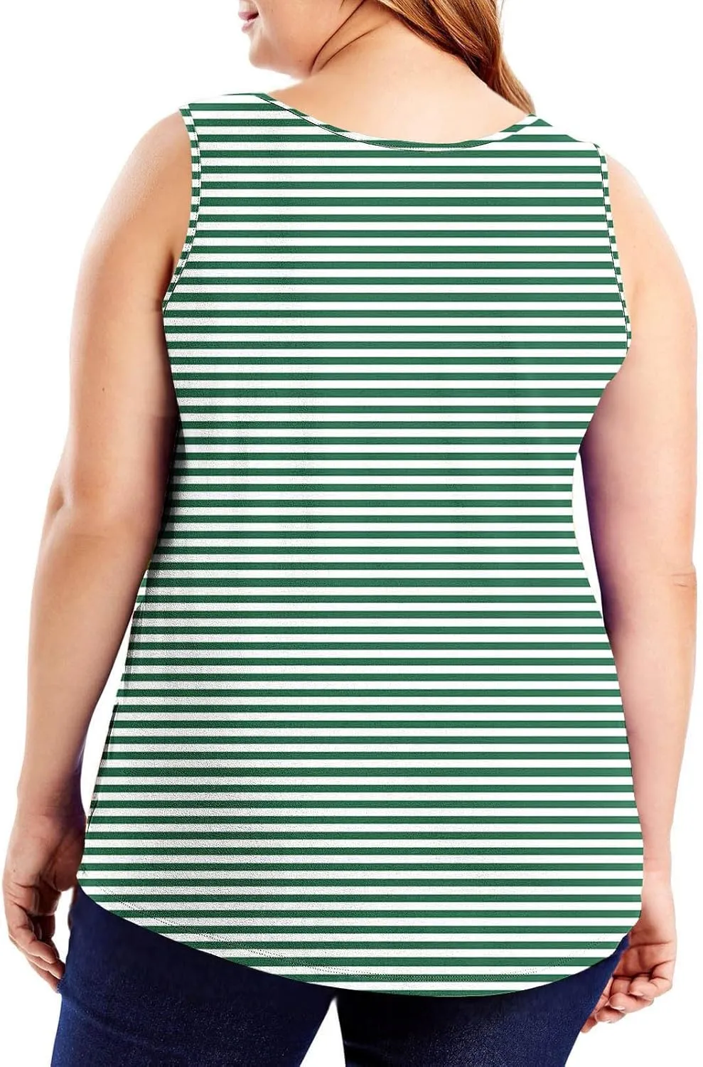 HGps8w Plus Size Casual Striped Tank Top for Women Trendy Summer Sleeveless Crewneck Loose Fit Going Out Tunic Tee Shirts