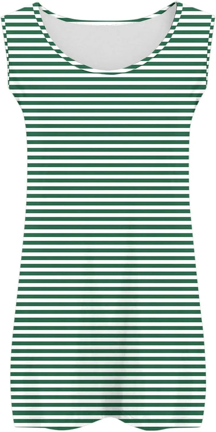 HGps8w Plus Size Casual Striped Tank Top for Women Trendy Summer Sleeveless Crewneck Loose Fit Going Out Tunic Tee Shirts