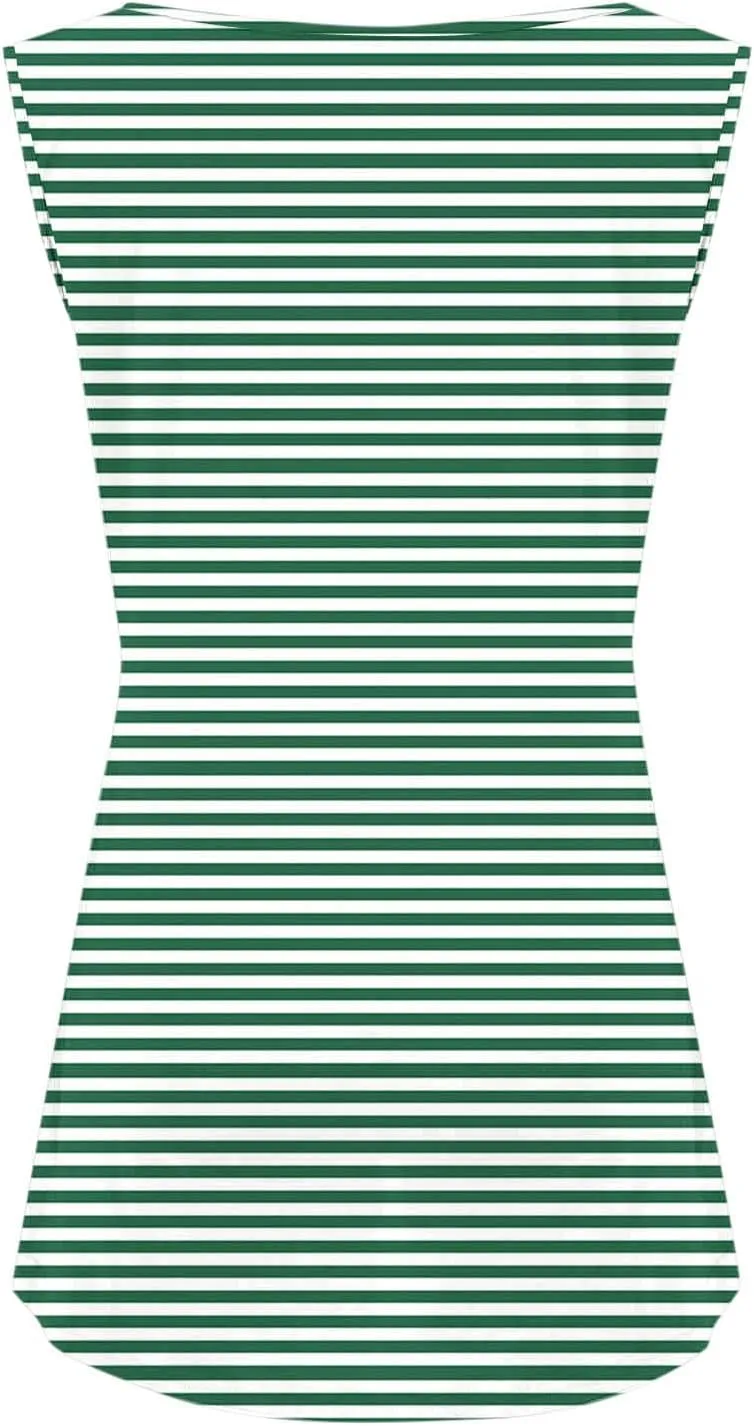 HGps8w Plus Size Casual Striped Tank Top for Women Trendy Summer Sleeveless Crewneck Loose Fit Going Out Tunic Tee Shirts