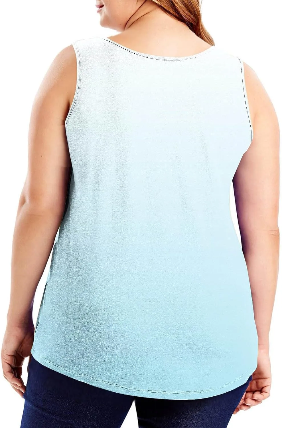 HGps8w Plus Size Casual Tank Top for Women Trendy Gradient Loose Fit Summer Sleeveless Crewneck Going Out Tunic Tee Shirts