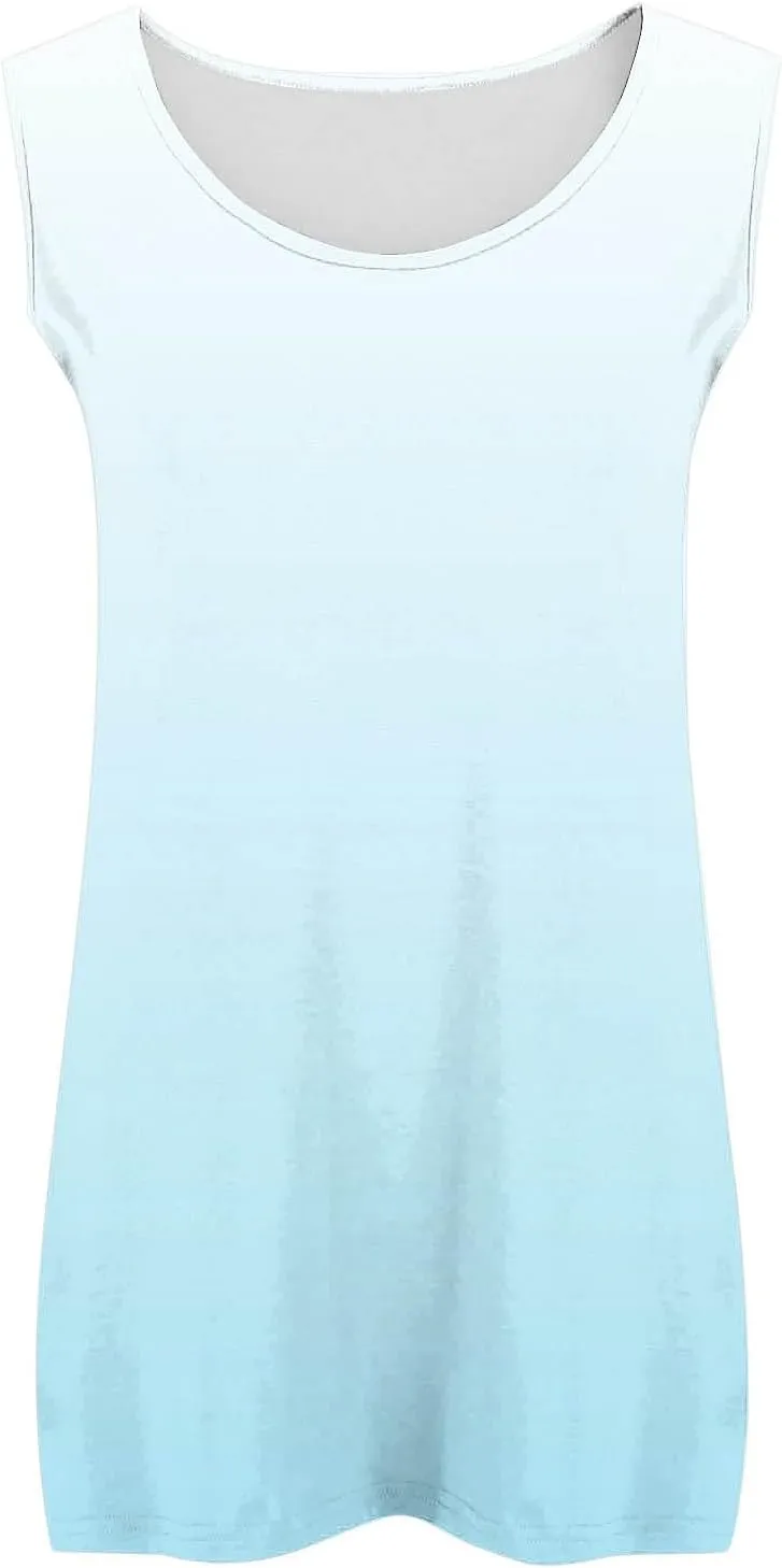 HGps8w Plus Size Casual Tank Top for Women Trendy Gradient Loose Fit Summer Sleeveless Crewneck Going Out Tunic Tee Shirts