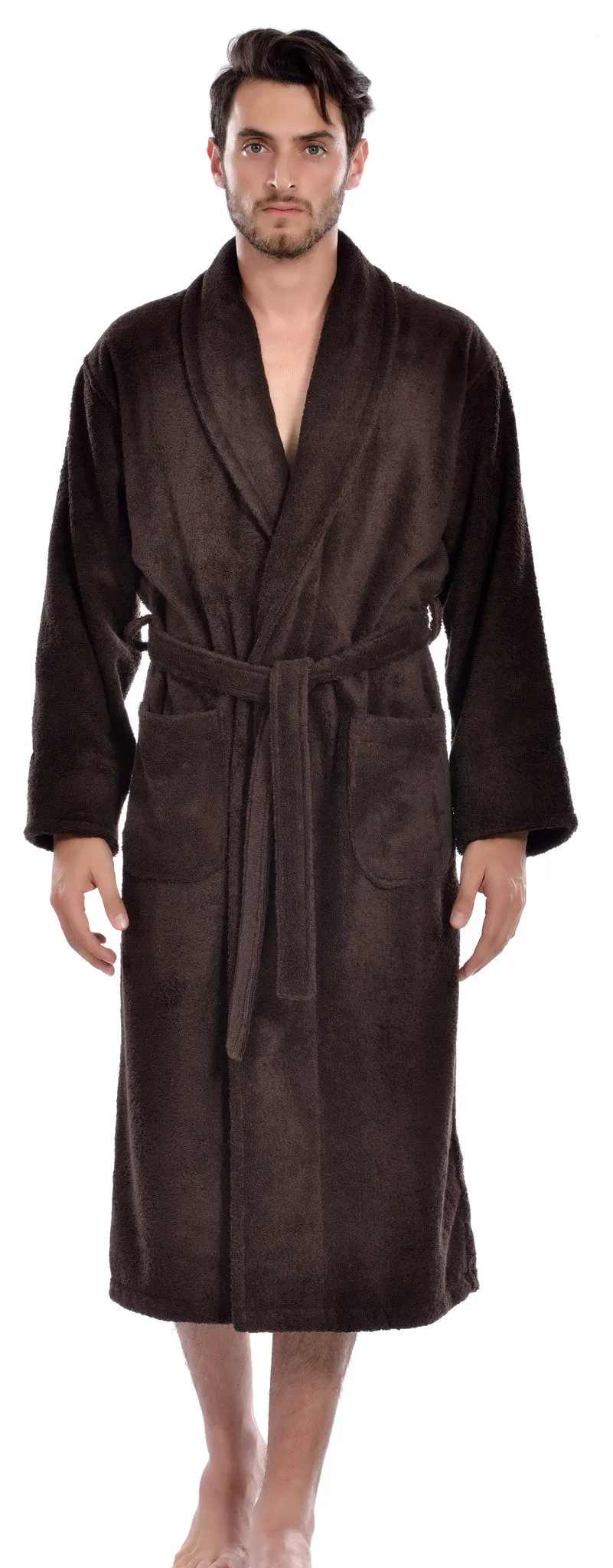 Hiera Home 100% Premium Turkish Cotton Men's Terry Bathrobe, Espresso, OSFM