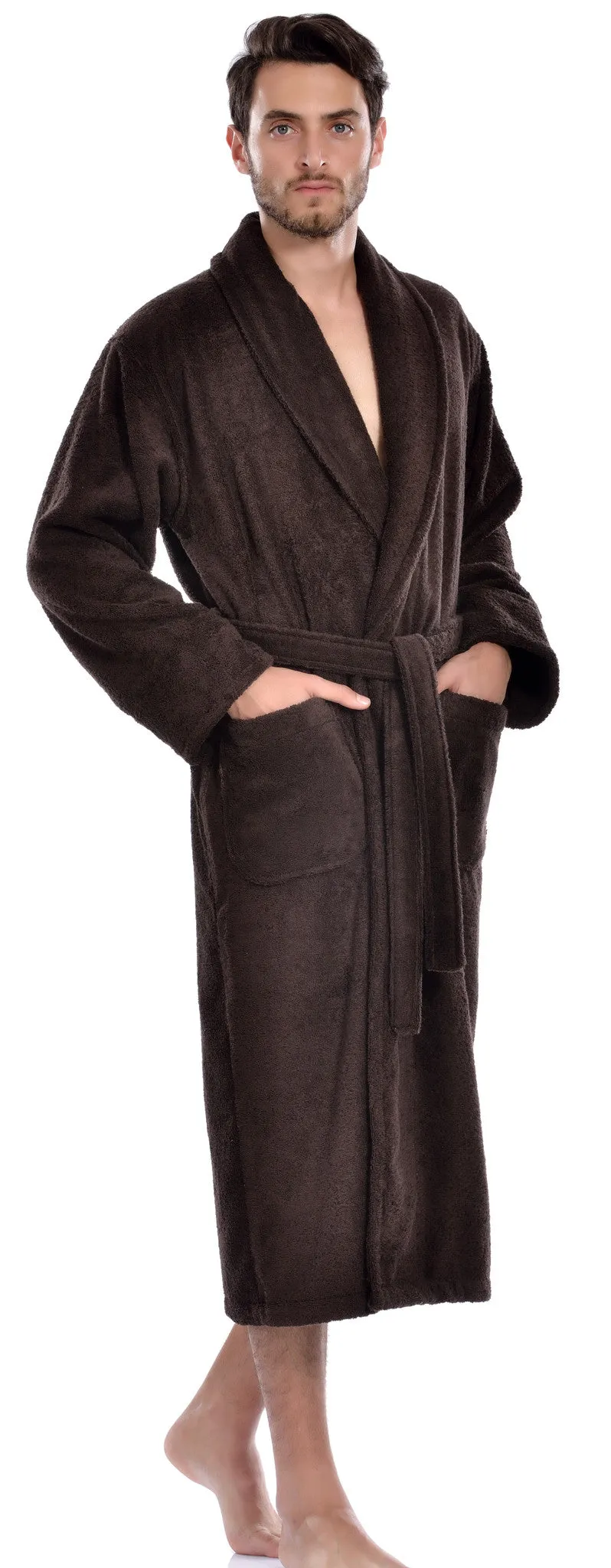 Hiera Home 100% Premium Turkish Cotton Men's Terry Bathrobe, Espresso, OSFM