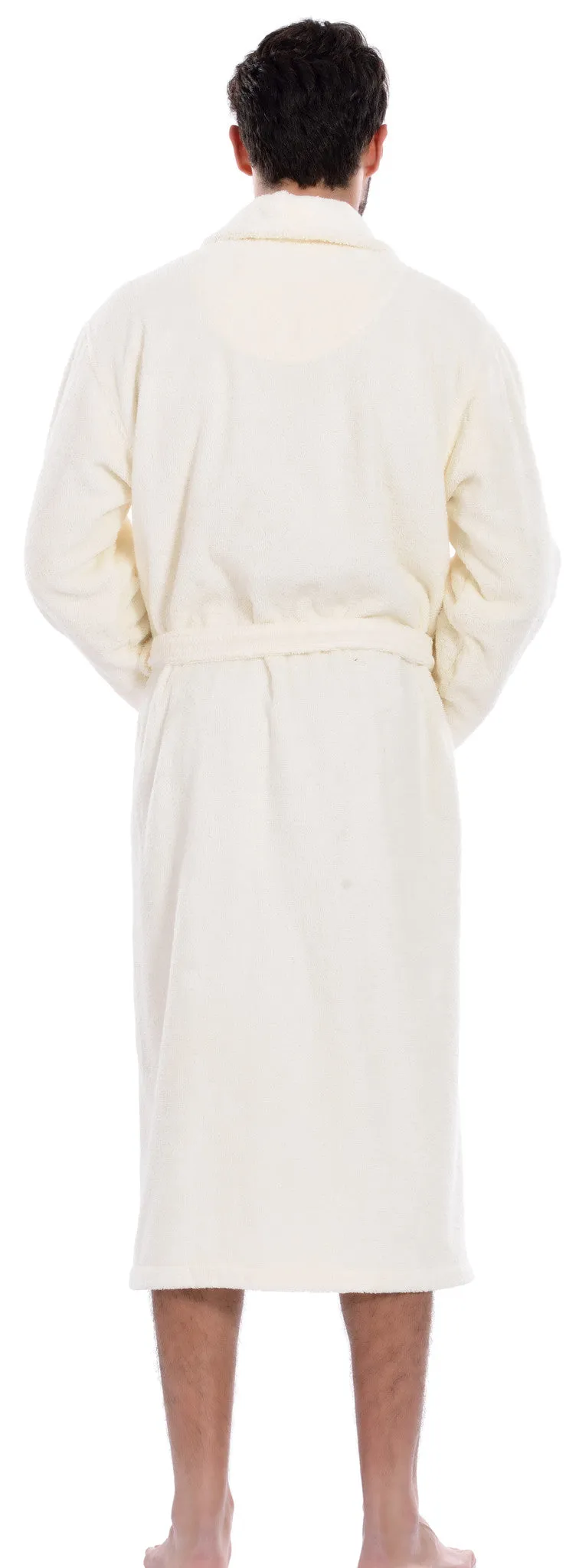 Hiera Home 100% Premium Turkish Cotton Men's Terry Bathrobe, Ivory, OSFM