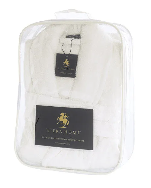 Hiera Home 100% Premium Turkish Cotton Men's Terry Bathrobe, Ivory, OSFM