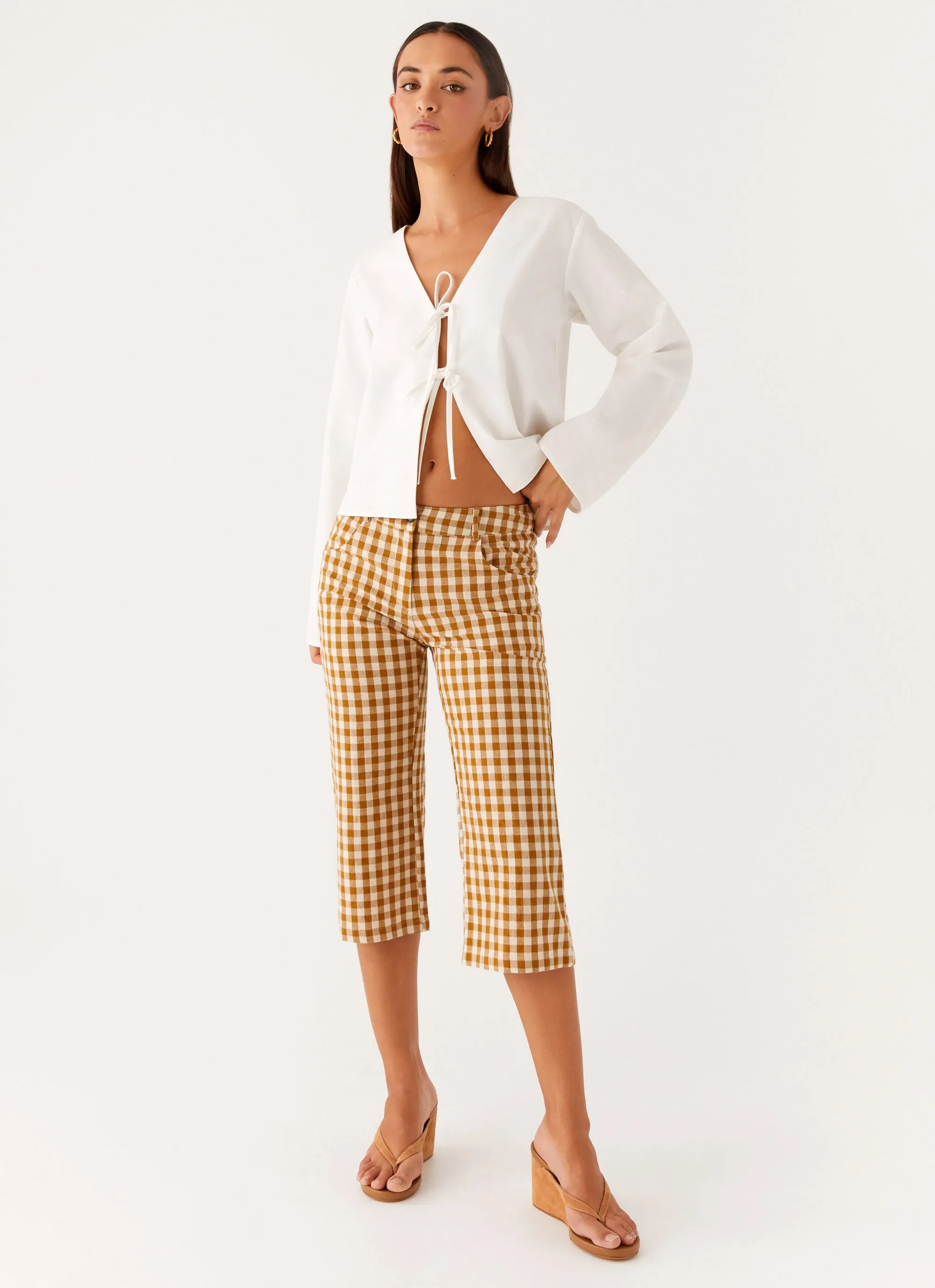 Radley Capri Pants - Brown Gingham Comfort Design