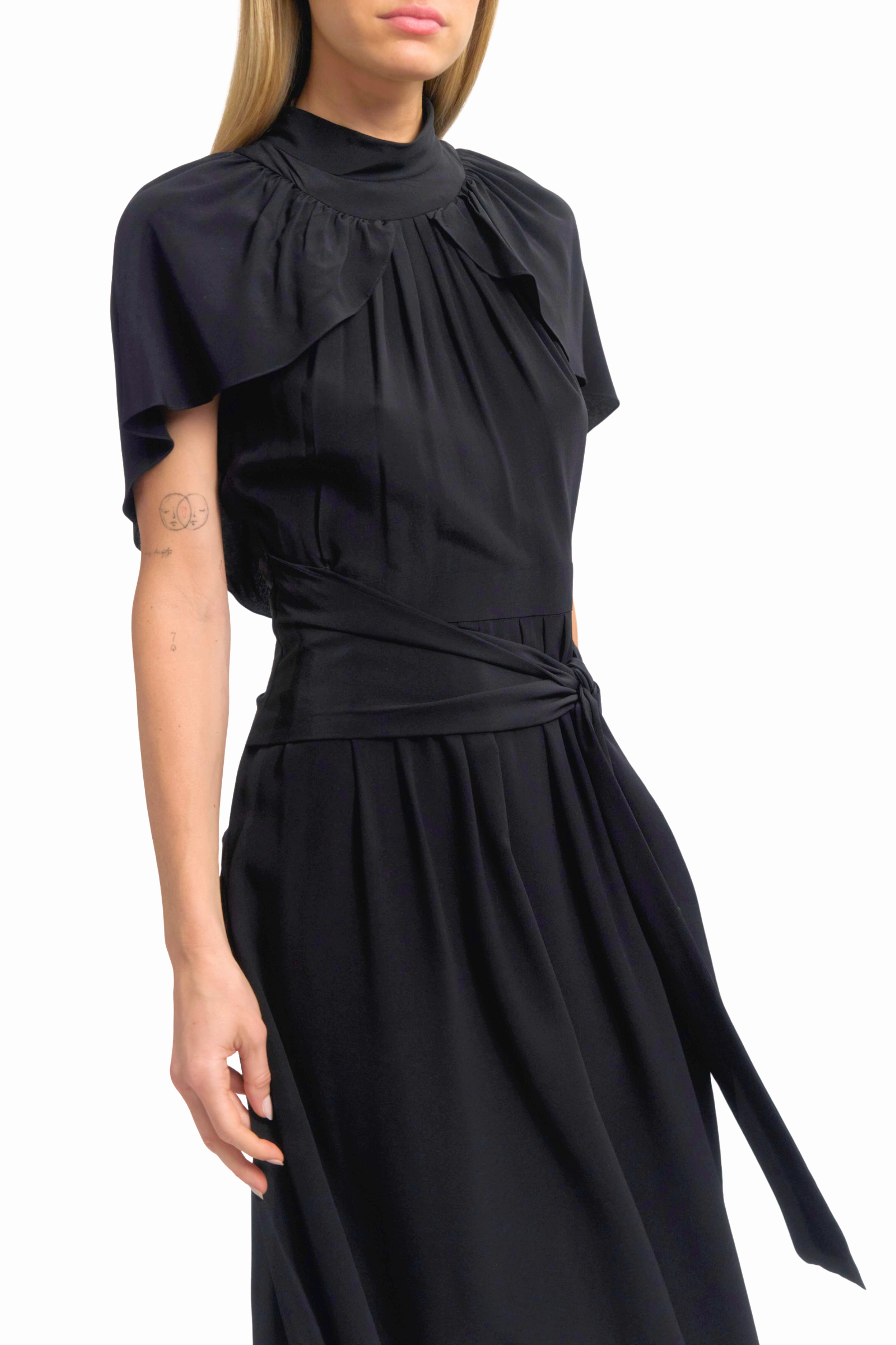 Mock Neck Cape Dress Flattering and Chic Airy Fabric