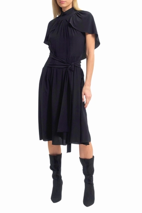 Red Carpet Mock Neck Cape Dress