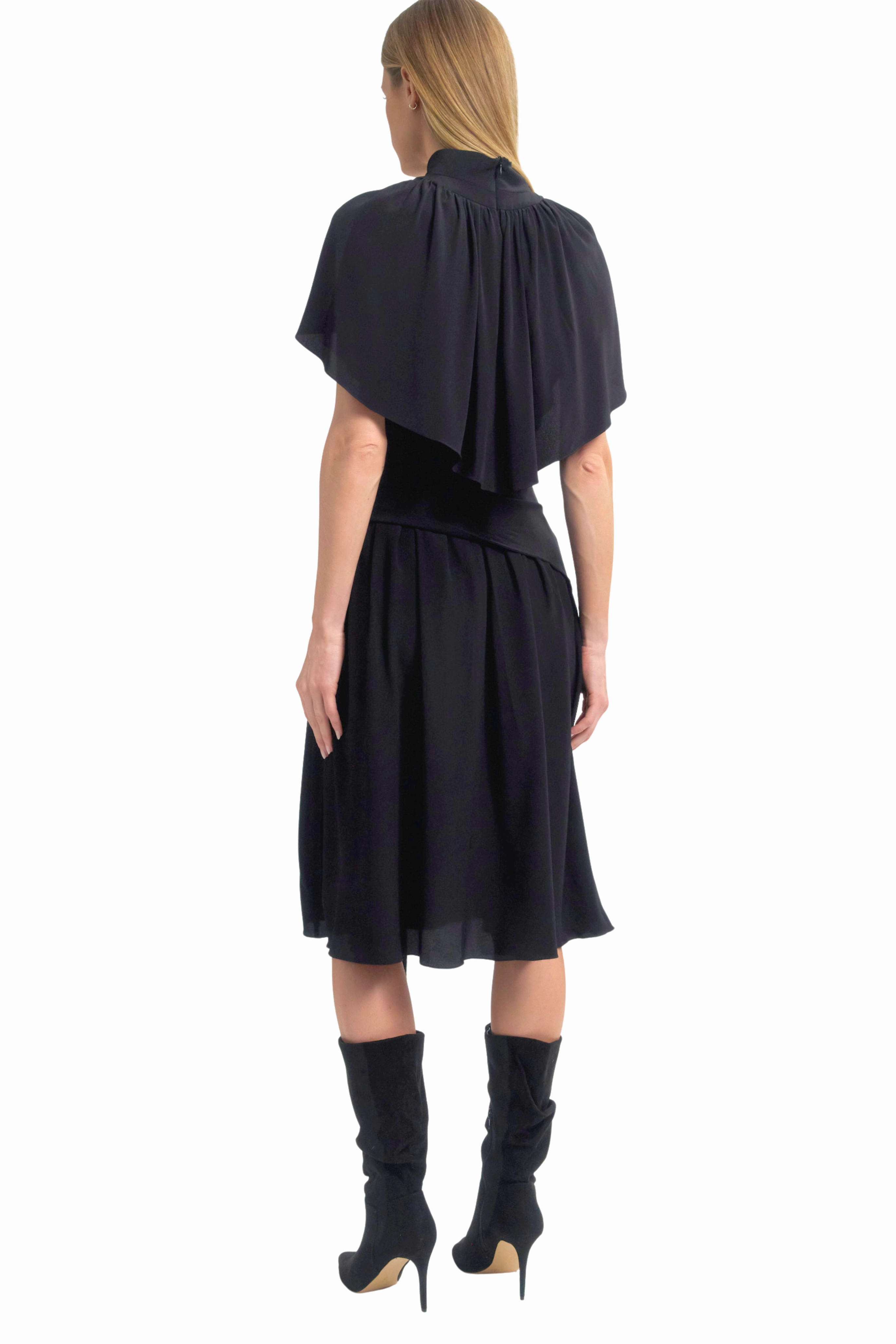 Global Style Hip-Flattering Mock Neck Cape Dress