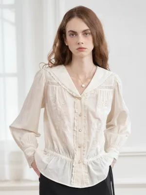 Kaylani V-neck Raspberry Embroidered Lace Blouse Non Restrictive Collar