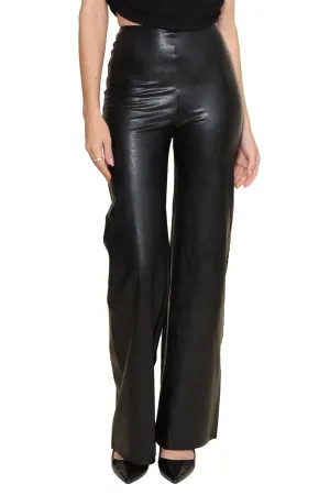 Faux Leather Wide Leg Pant Flat Lock Seams