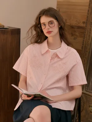 Eden Lapel Embroidery Striped Top BreathableFabric