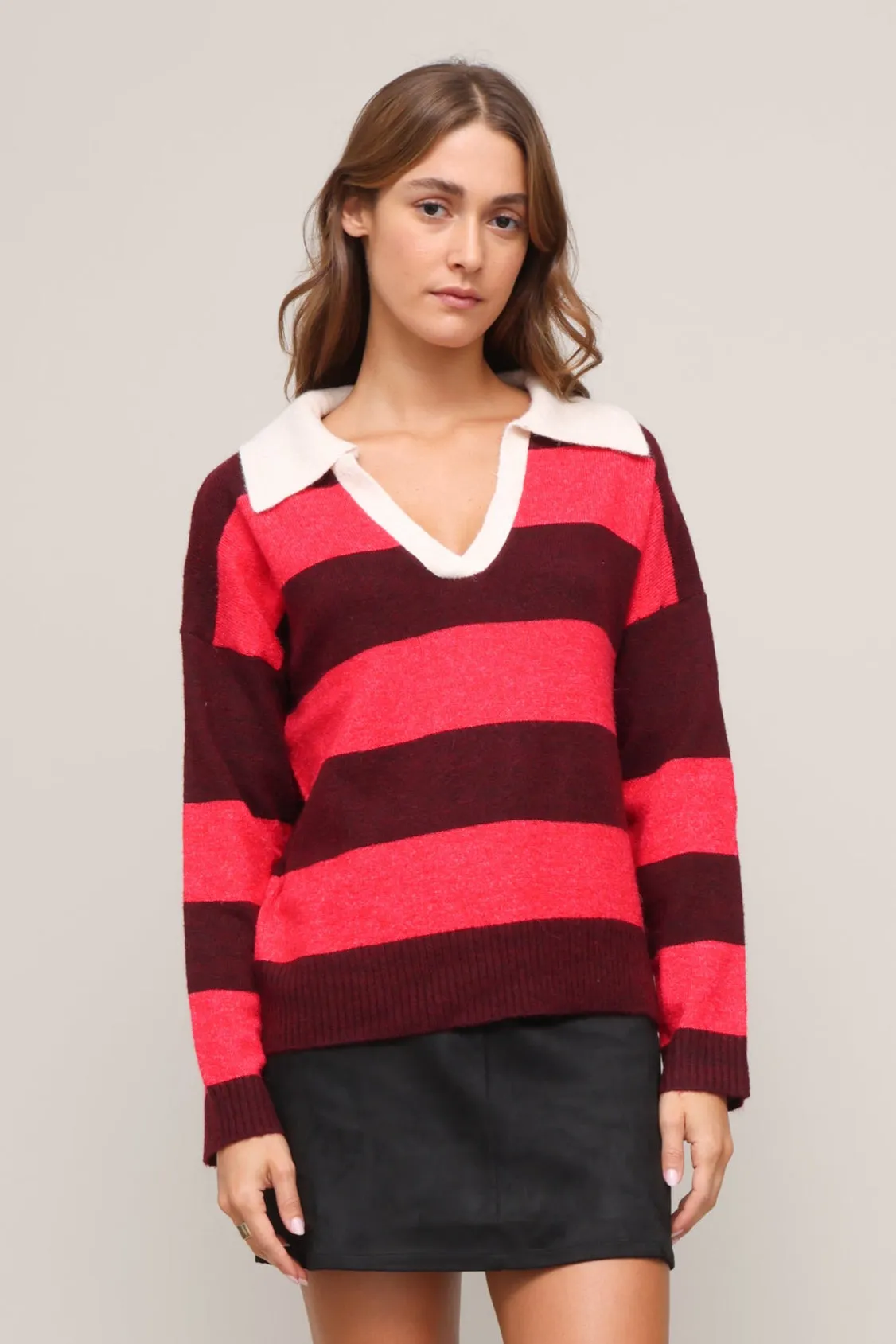 Flexible Ribbed Cuffs VentilatedBack Tara Stripe Sweater