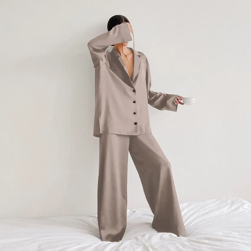 Hillary Oversized Satin Silk Pajama Set