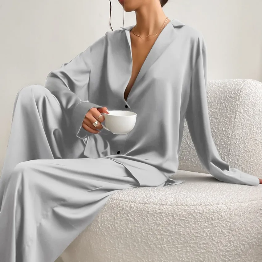 Hillary Oversized Satin Silk Pajama Set