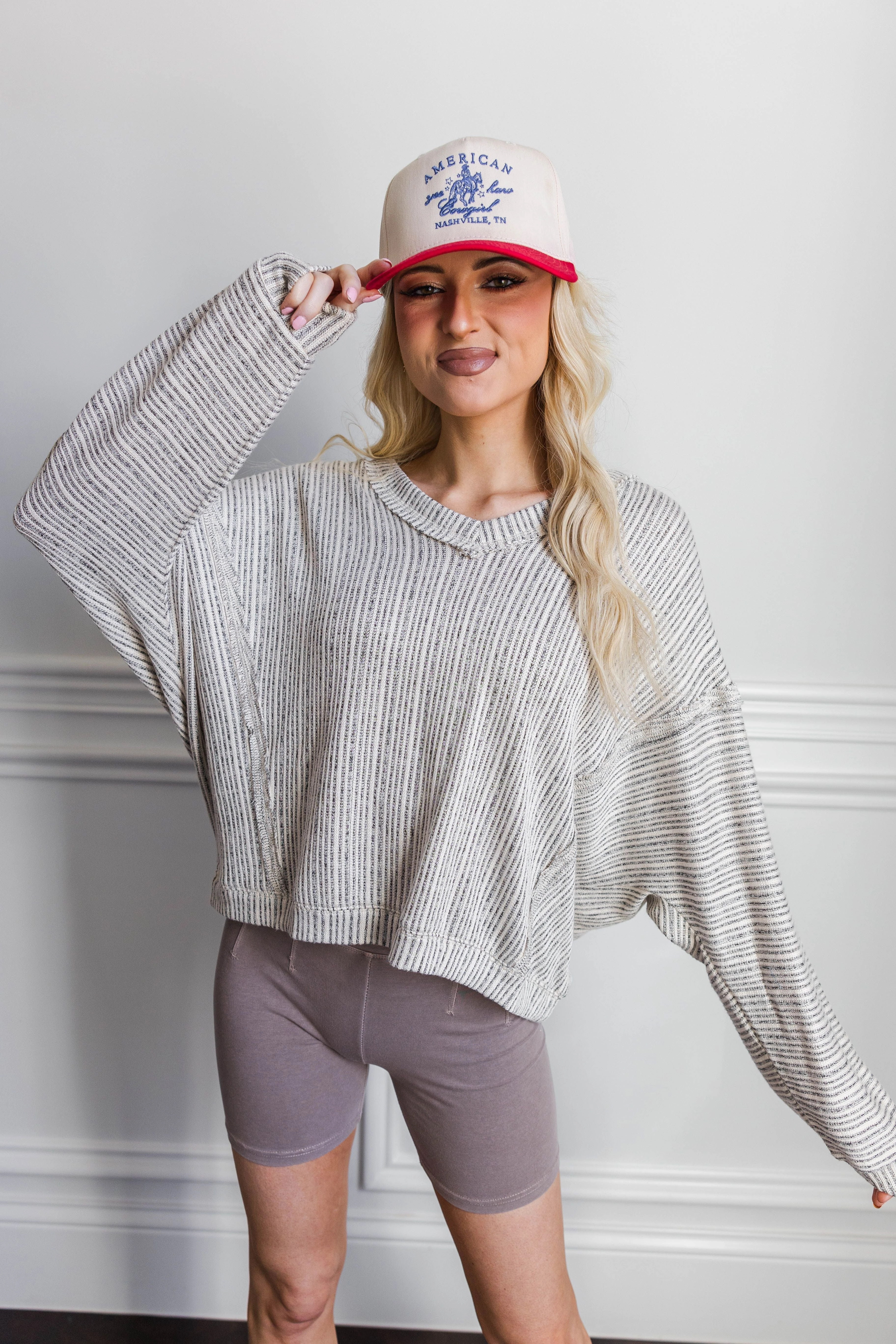 NonRestrictive Fit Modern Trend Hillsboro V Neck Sweater- Ivory