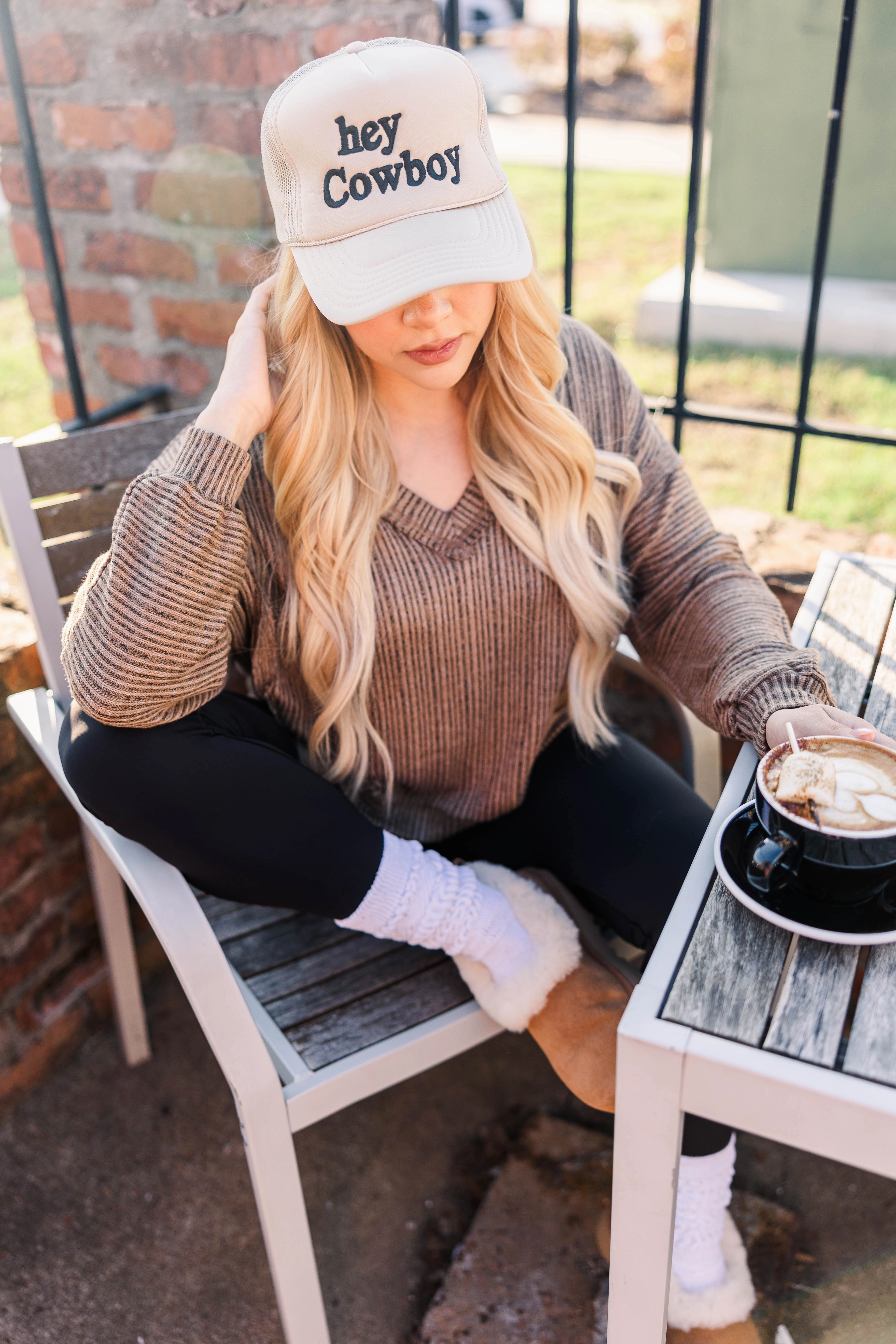 Hillsboro V Neck Sweater- Tan Cozy Weekend