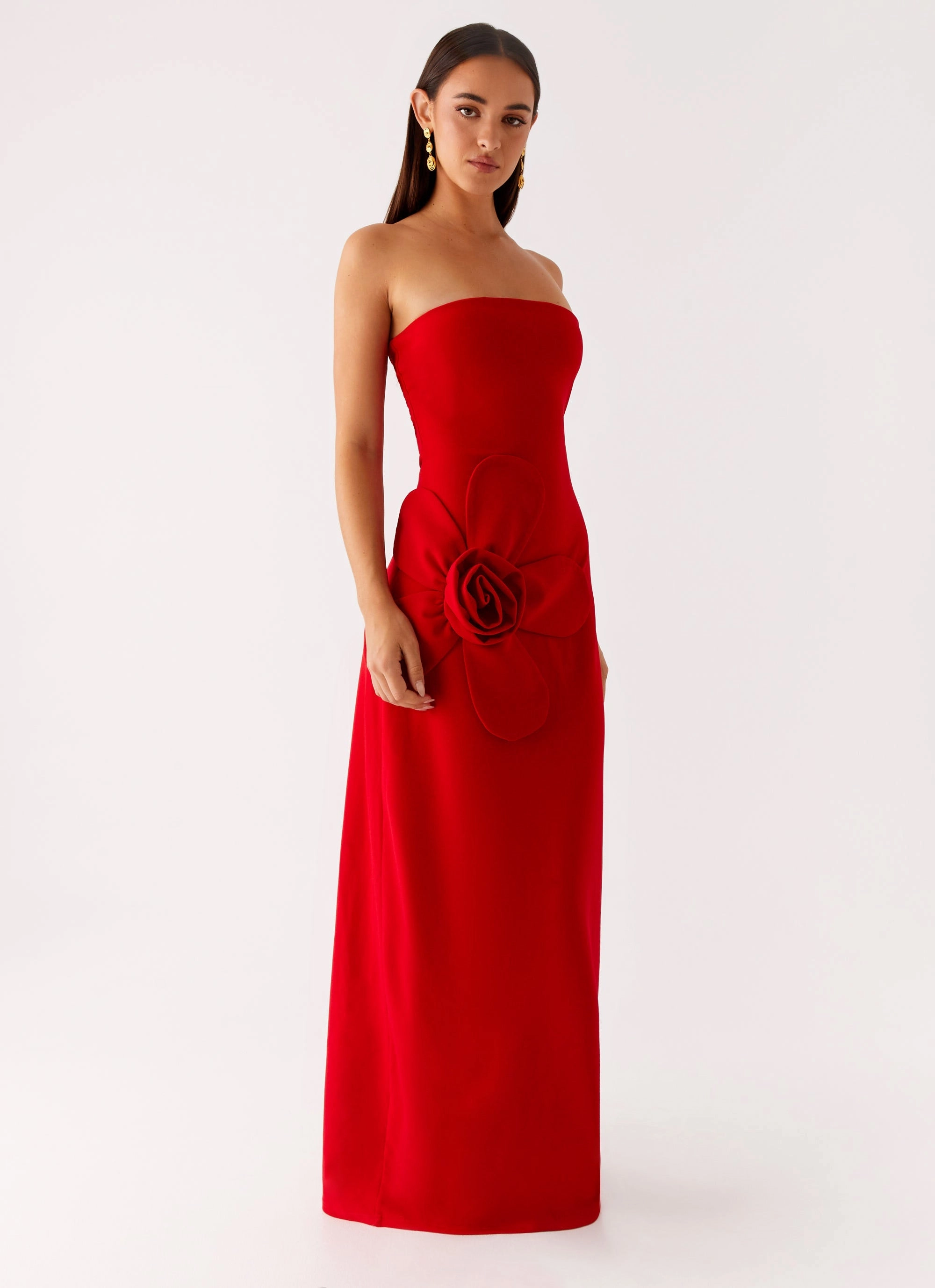 Hilton Strapless Maxi Dress - Red Fresh Flow