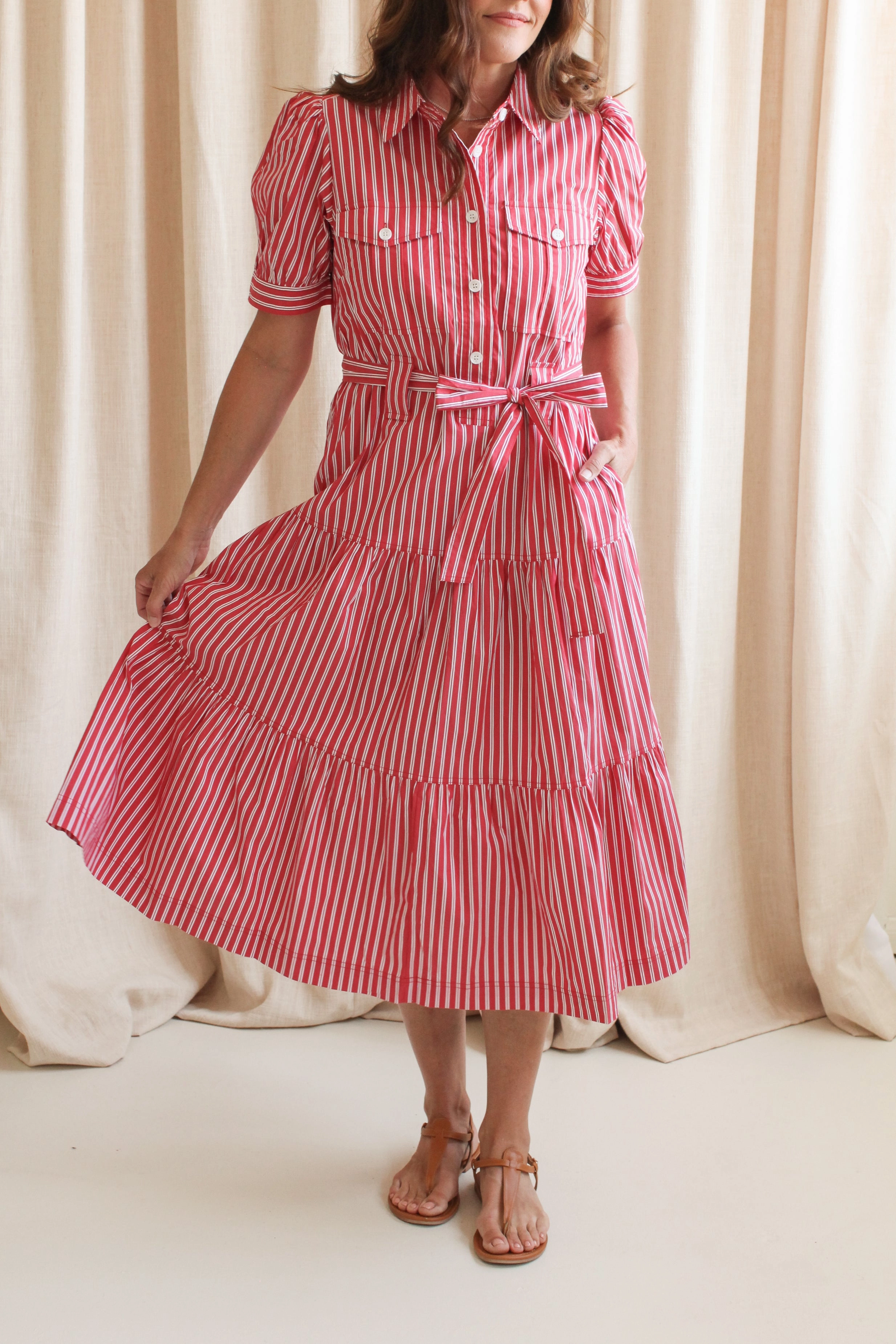 Jessie Striped Midi Shirtdress Chain-Detail relaxed shape