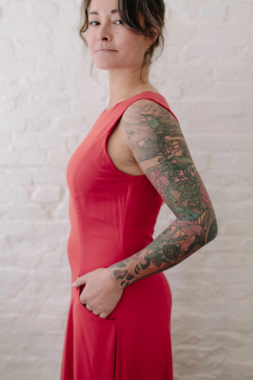 Lori Dress in Coral Challis Balanced Tone