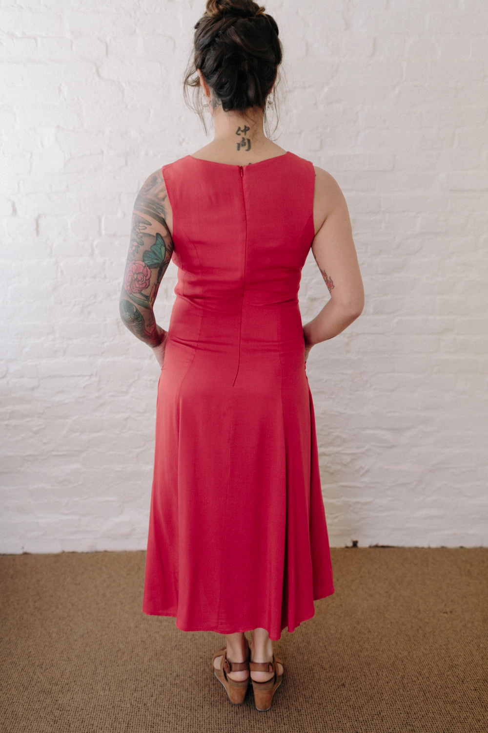 Lori Dress in Coral Challis Premium Fabric Sister Charm
