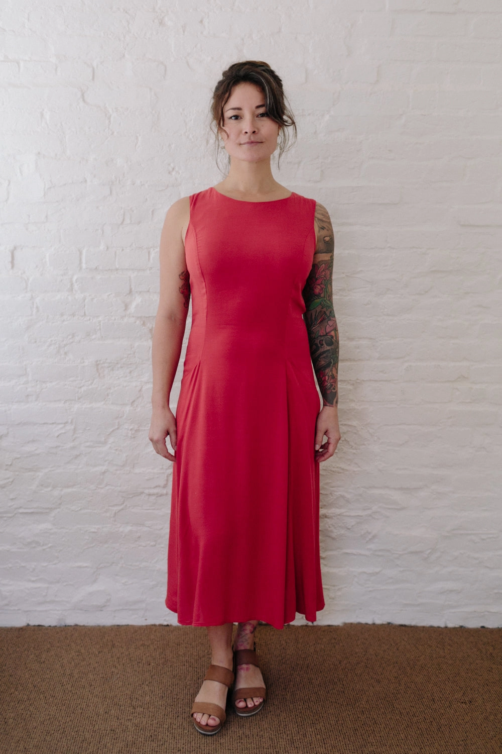 Boxy-Style Lori Dress in Coral Challis
