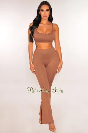 HMS Lounge: Chocolate Spaghetti Strap Round Neck Flare Pants Two Piece Set